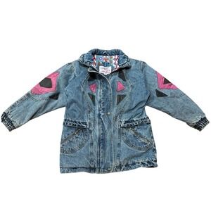Retro Denim Jean Jacket Size 10 M Women's Current Seen Pink 80s 90s Y2K Denim